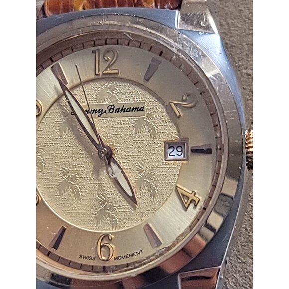 Vintage 90's TOMMY BAHAMA Analog gold tone Leather Strap WATCH with New Battery - Picture 13 of 15